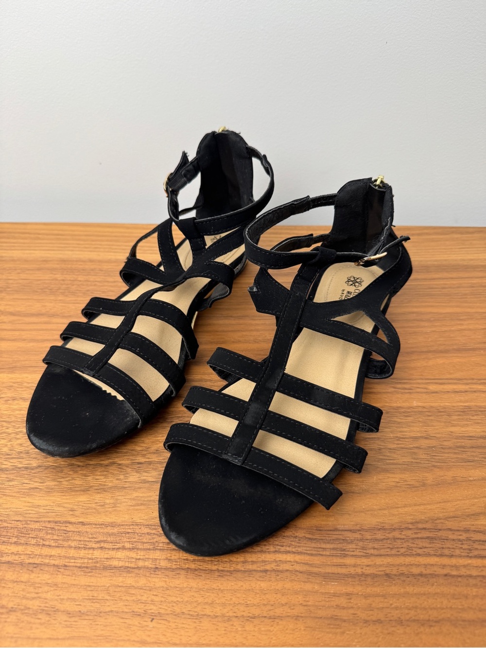 Avon Black Strappy Gladiator Sandals with Ankle Strap